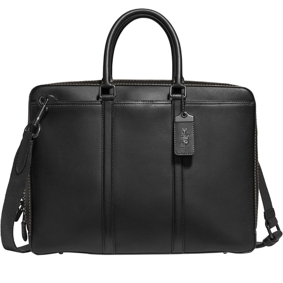 Coach Metropolitan Slim Leather Briefcase Black Unisex - Picture 1 of 5